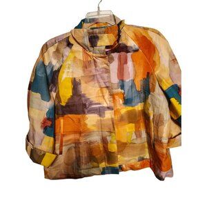 Piazza Sempione Abstract Print Jacket, Size 48 (Medium) Art to Wear Boxy Snap